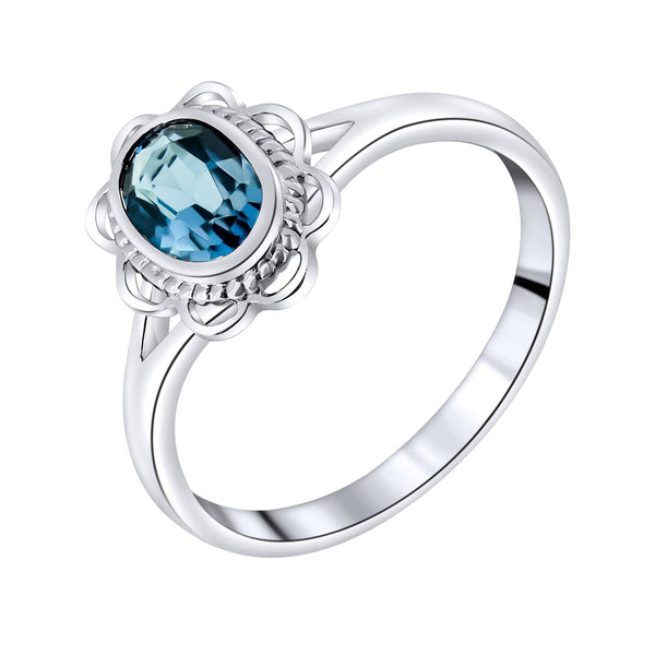 9ct white gold 7mm x 5mm London blue topaz ring