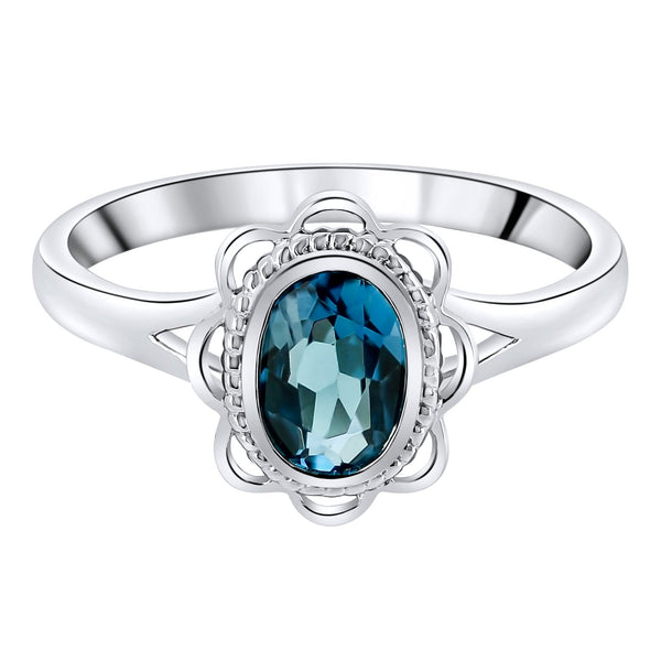 9ct white gold 7mm x 5mm London blue topaz ring