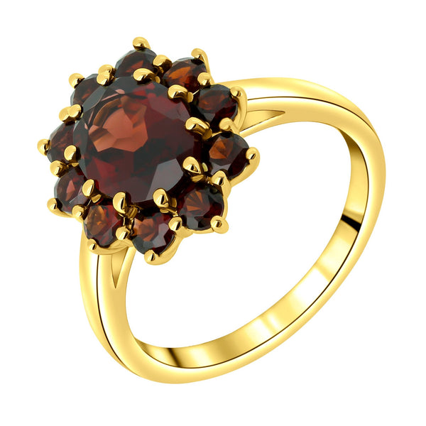 9ct yellow gold 9mm x 7mm garnet cluster ring