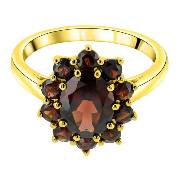 9ct yellow gold 9mm x 7mm garnet cluster ring