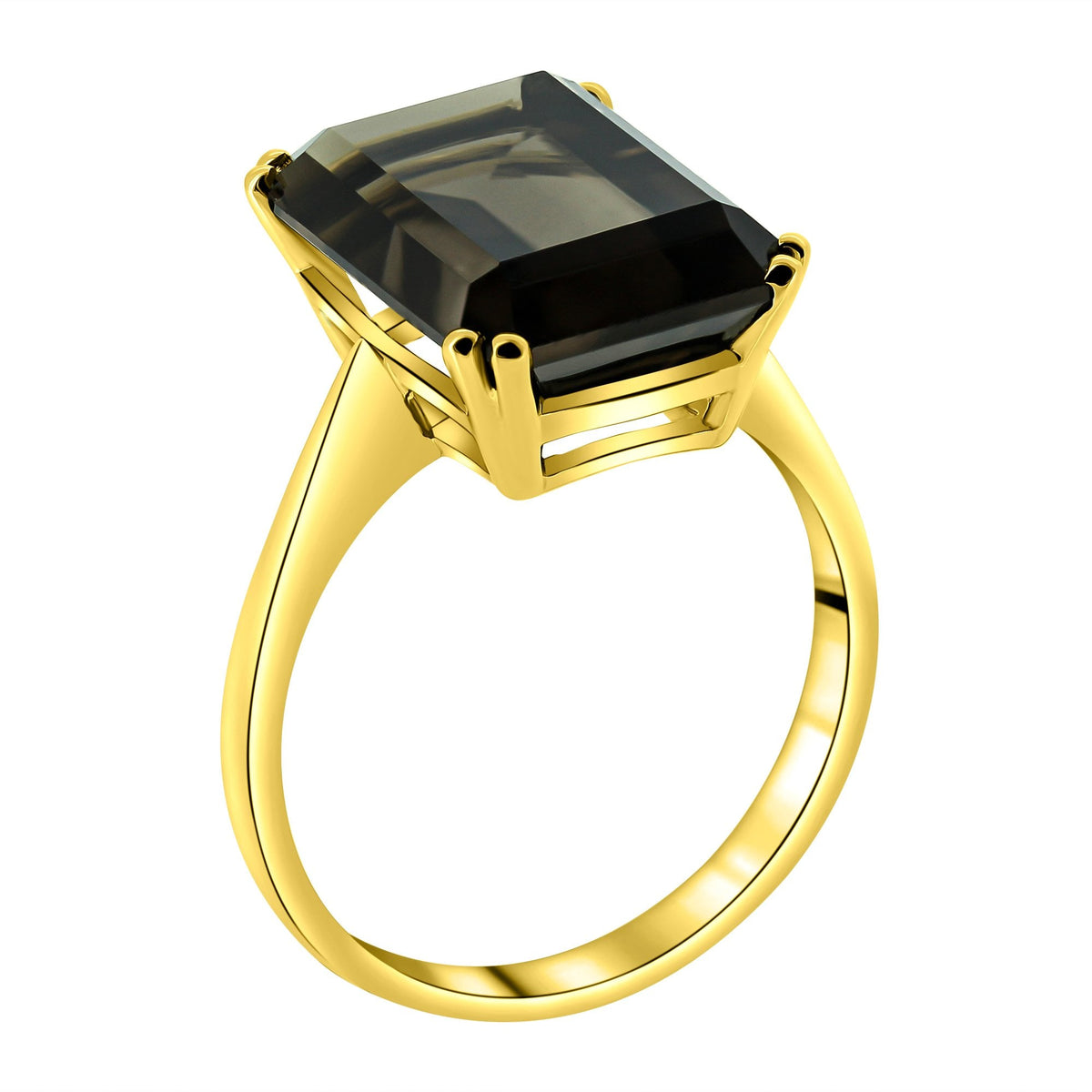 9ct yellow gold 14x10mm emerald cut smoky quartz ring