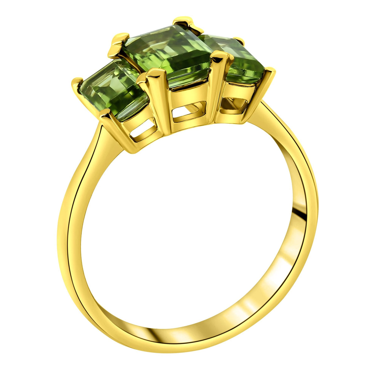9ct yellow gold 7x5mm & 6x4mm peridot 3 stone ring