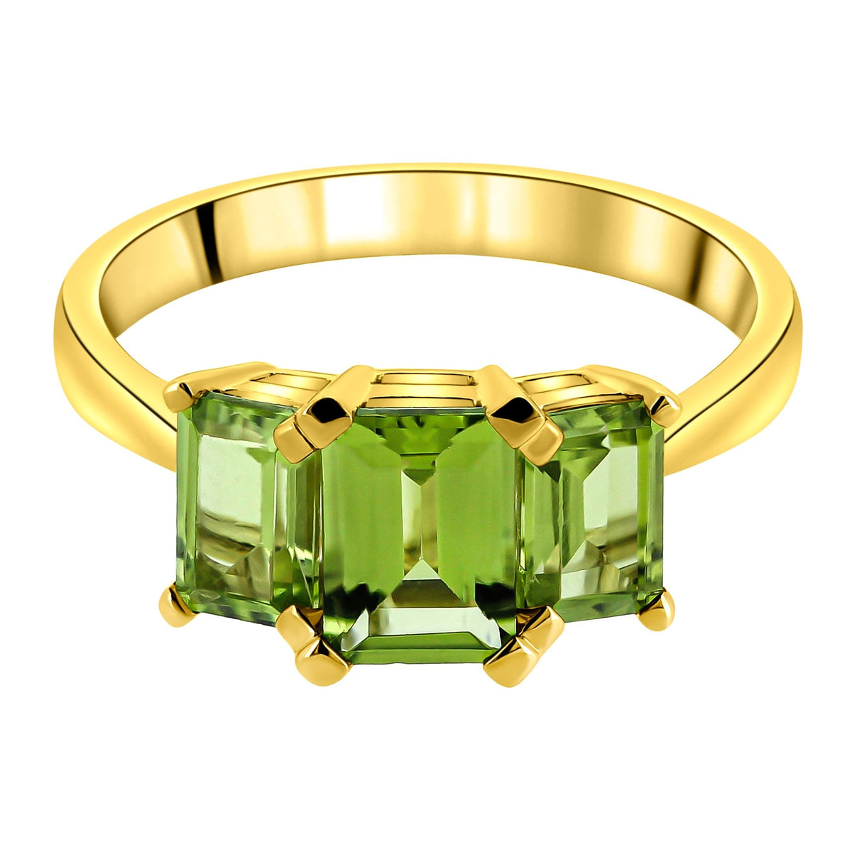 9ct yellow gold 7x5mm & 6x4mm peridot 3 stone ring