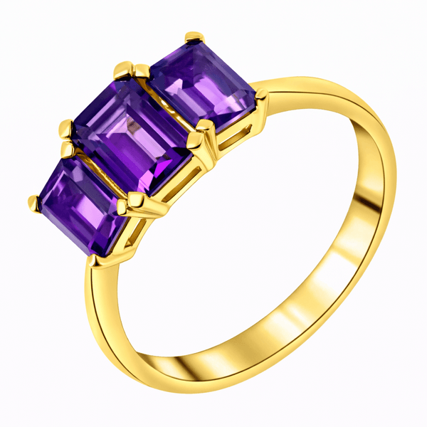 9ct yellow gold 7x5mm & 6x4mm amethyst 3 stone ring