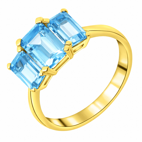 9ct yellow gold 7x5mm 6x4mm blue topaz 3 stone ring