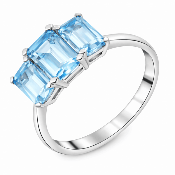 9ct white gold 7x5mm & 6x4mm blue topaz 3 stone ring