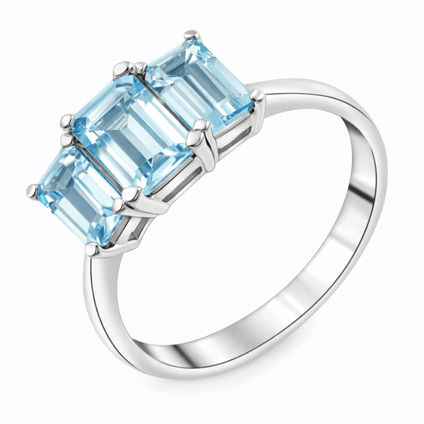 Platinum 7x5mm & 6x4mm aquamarine 3 stone ring
