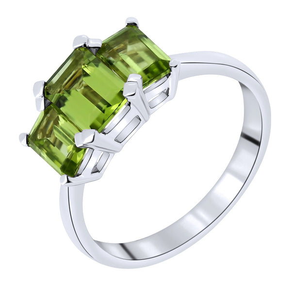 Platinum 7x5mm & 6x4mm peridot 3 stone ring