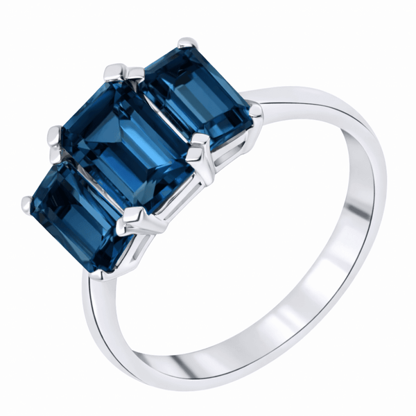 Platinum 7x5mm & 6x4mm London blue topaz 3 stone ring
