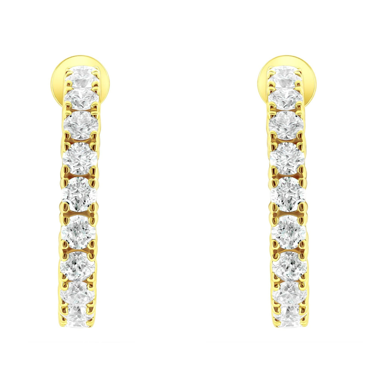 Lab grown 18ct yellow gold 4.00ct round diamond hoop earrings