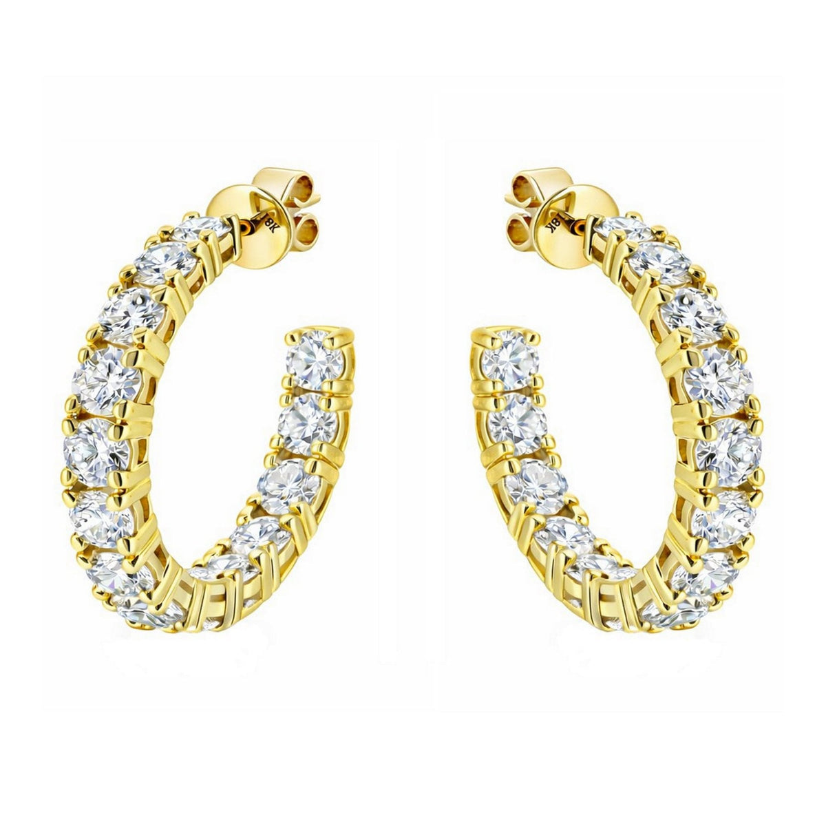 Lab grown 18ct yellow gold 5.00ct round diamond hoop earrings