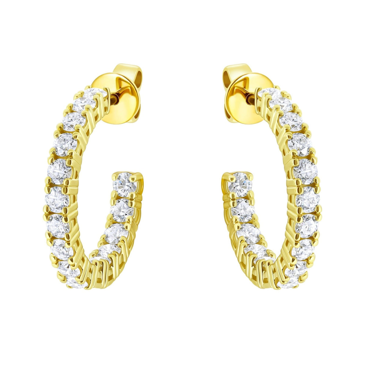 Lab grown 18ct yellow gold 2.00ct round diamond hoop earrings