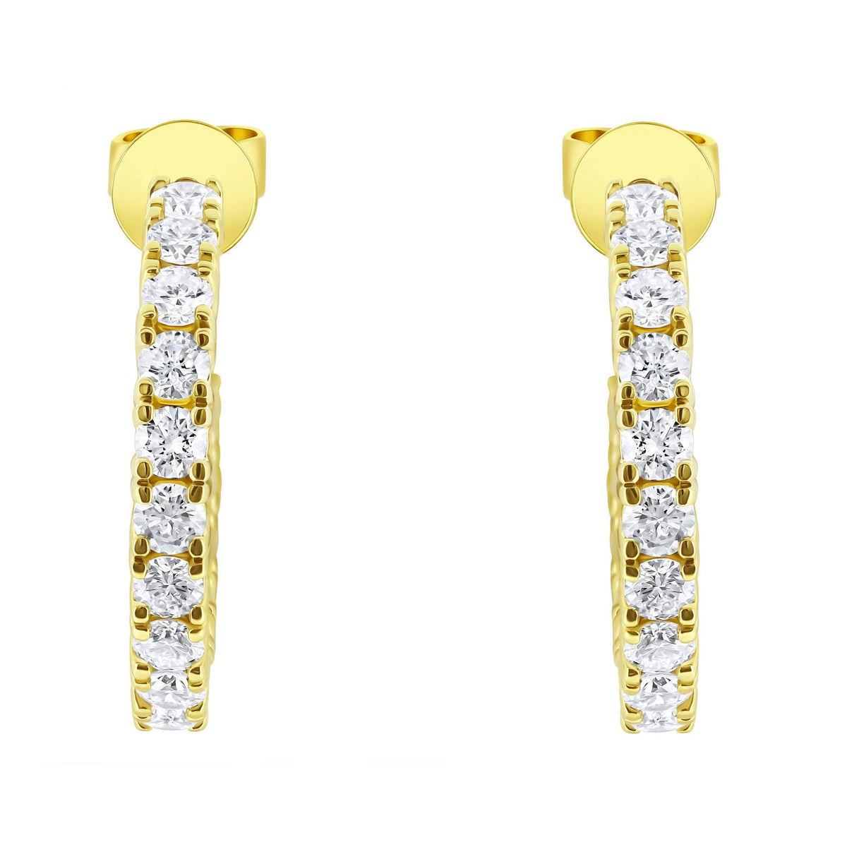 Lab grown 18ct yellow gold 2.00ct round diamond hoop earrings
