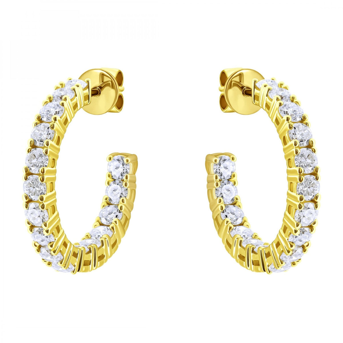 Lab grown 18ct yellow gold 3.00ct round diamond hoop earrings