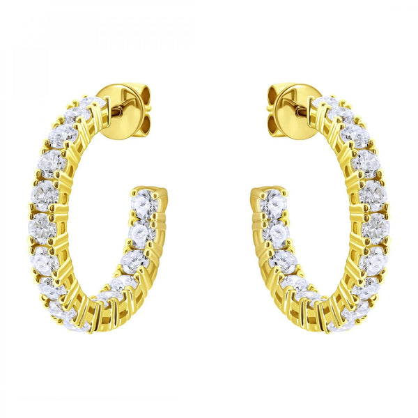 Lab grown 18ct yellow gold 3.00ct round diamond hoop earrings