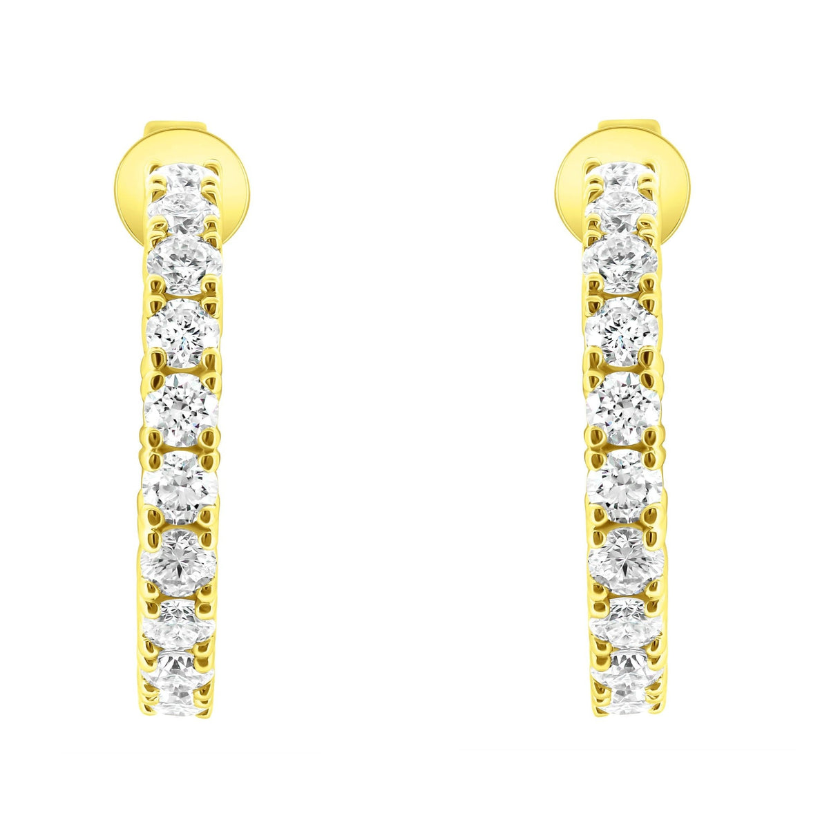 Lab grown 18ct yellow gold 3.00ct round diamond hoop earrings
