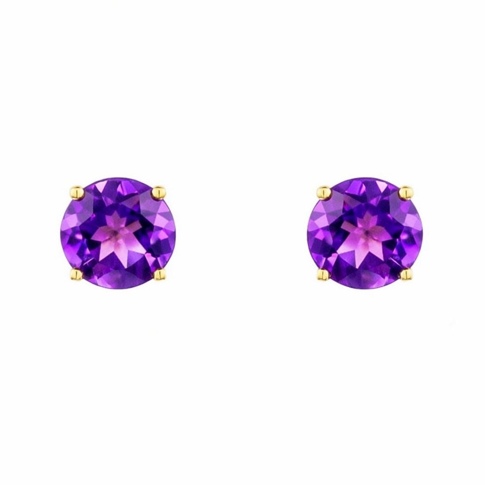 9ct yellow gold 7mm x 7mm round amethyst stud earrings