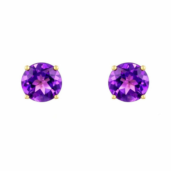 9ct yellow gold 7mm x 7mm round amethyst stud earrings