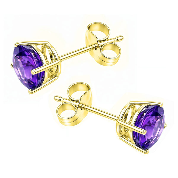 9ct yellow gold 7mm x 7mm round amethyst stud earrings