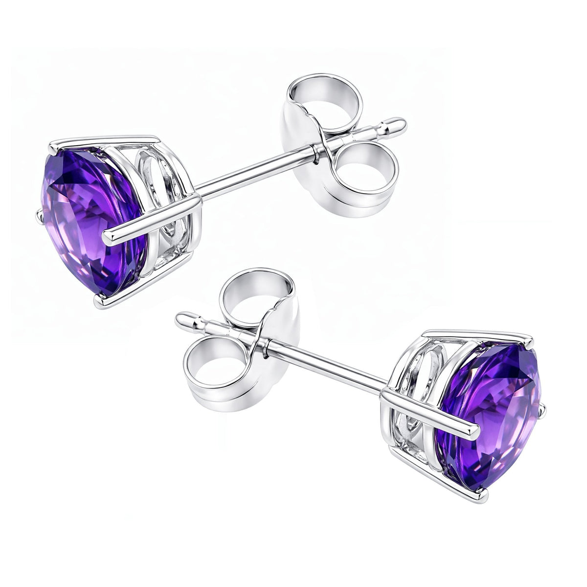 9ct white gold 7mm x 7mm round amethyst stud earrings