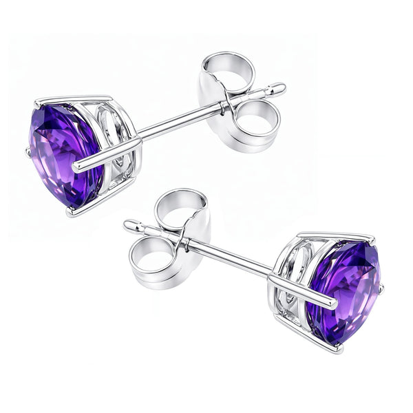 9ct white gold 7mm x 7mm round amethyst stud earrings