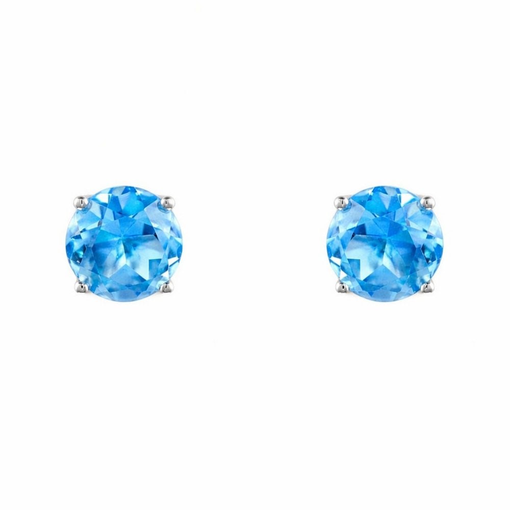 9ct white gold 7mm x 7mm round Swiss blue topaz stud earrings