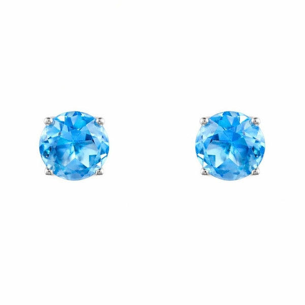 9ct white gold 7mm x 7mm round Swiss blue topaz stud earrings