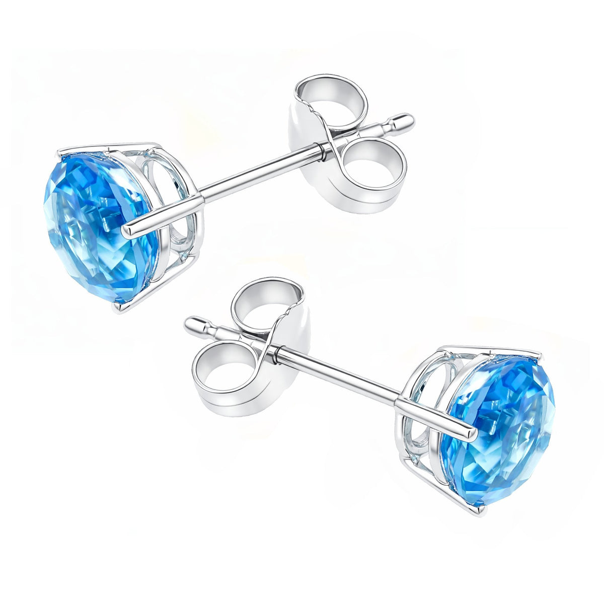 9ct white gold 7mm x 7mm round Swiss blue topaz stud earrings