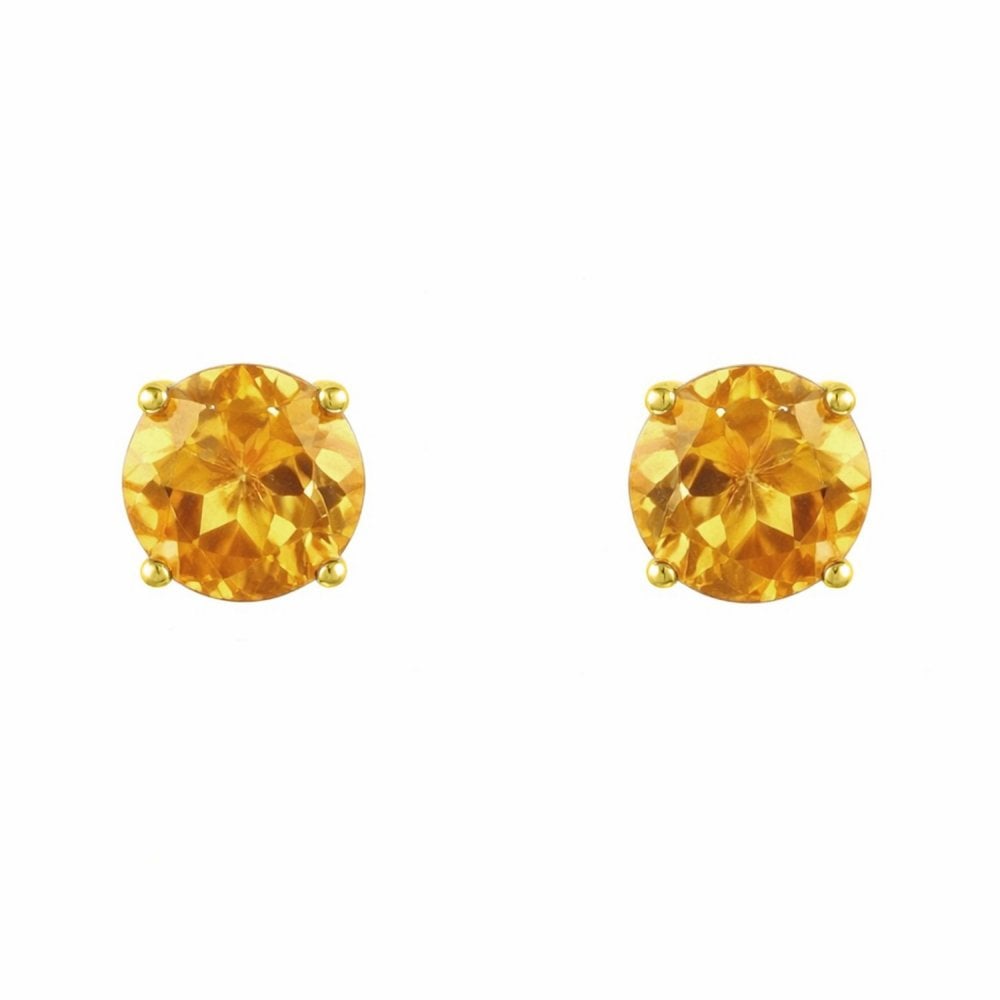 9ct yellow gold 7mm x 7mm round citrine stud earrings