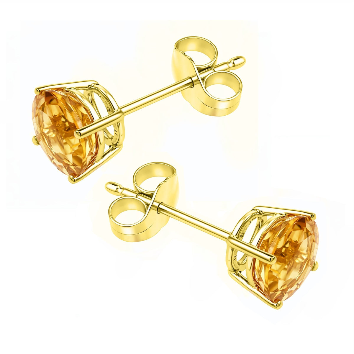 9ct yellow gold 7mm x 7mm round citrine stud earrings