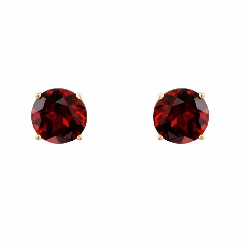 9ct yellow gold 7mm x 7mm round garnet stud earrings
