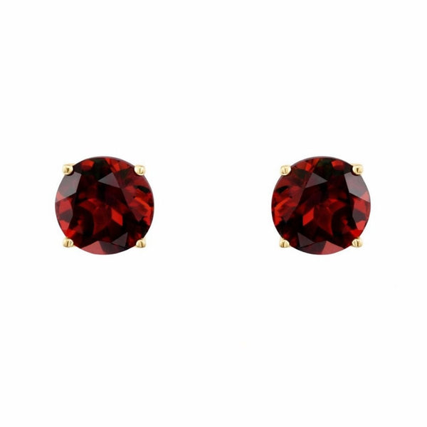 9ct yellow gold 7mm x 7mm round garnet stud earrings