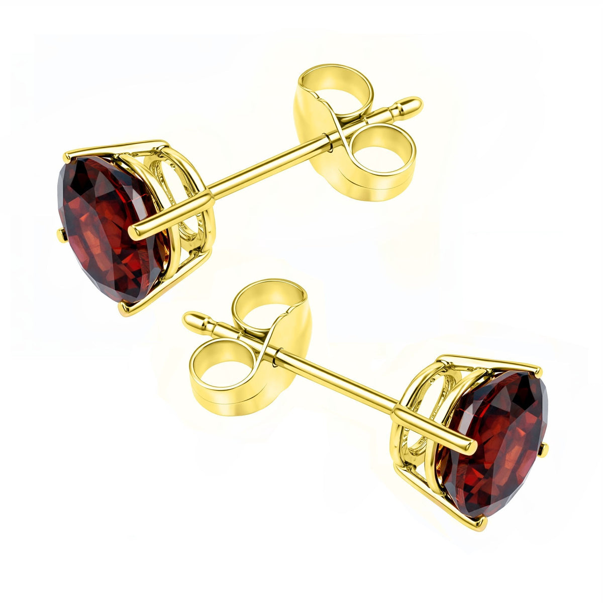 9ct yellow gold 7mm x 7mm round garnet stud earrings