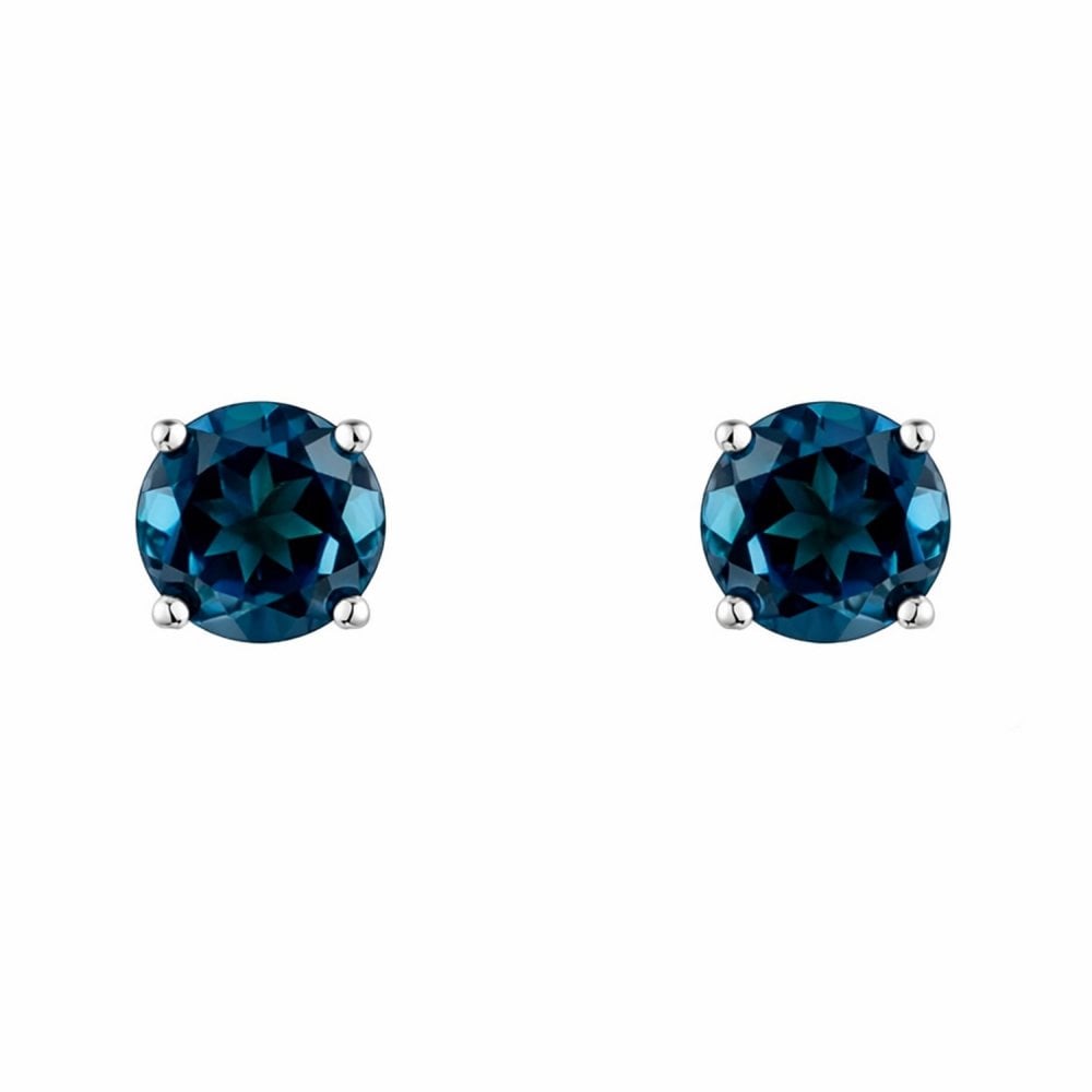 9ct white gold 7mm x 7mm round London blue topaz stud earrings