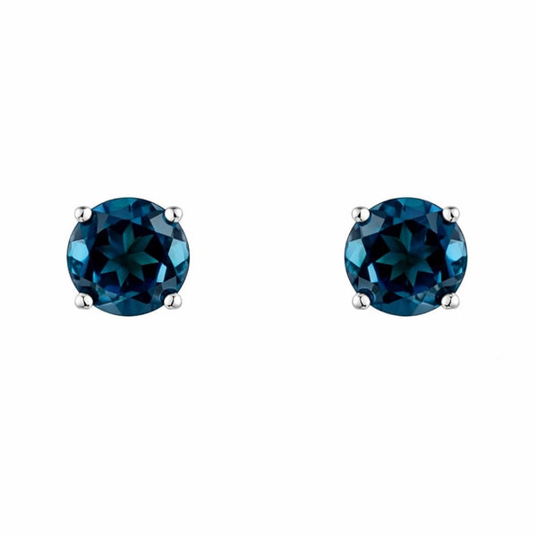 9ct white gold 7mm x 7mm round London blue topaz stud earrings