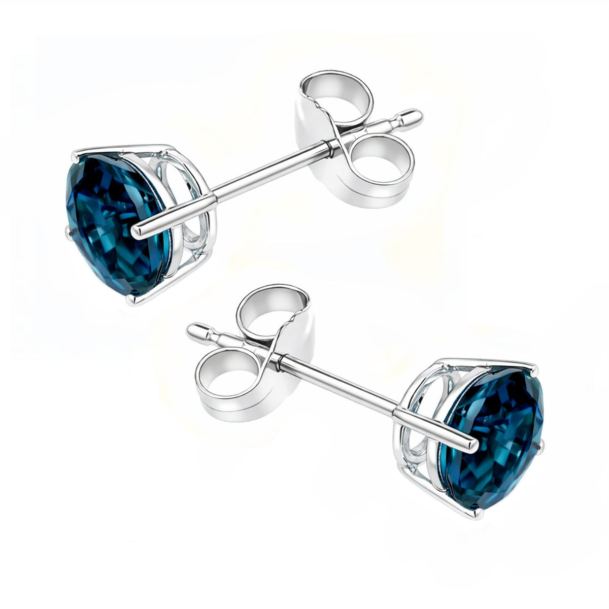 9ct white gold 7mm x 7mm round London blue topaz stud earrings
