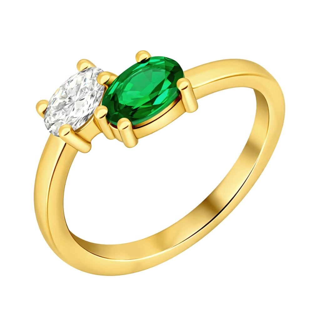 18ct yellow gold 0.44ct tsavorite garnet 0.42ct GIA diamond ring