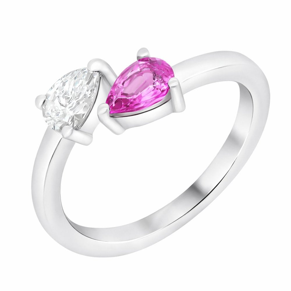 Platinum 0.51ct pink sapphire & 0.35ct diamond 2 stone ring