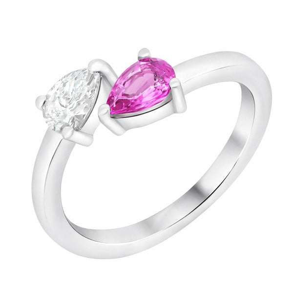 Platinum 0.51ct pink sapphire & 0.35ct diamond 2 stone ring