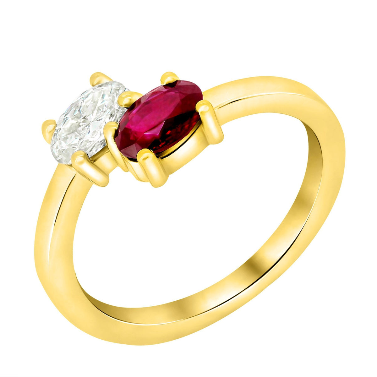 18ct yellow gold 0.63ct ruby & 0.40ct GIA diamond 2 stone ring