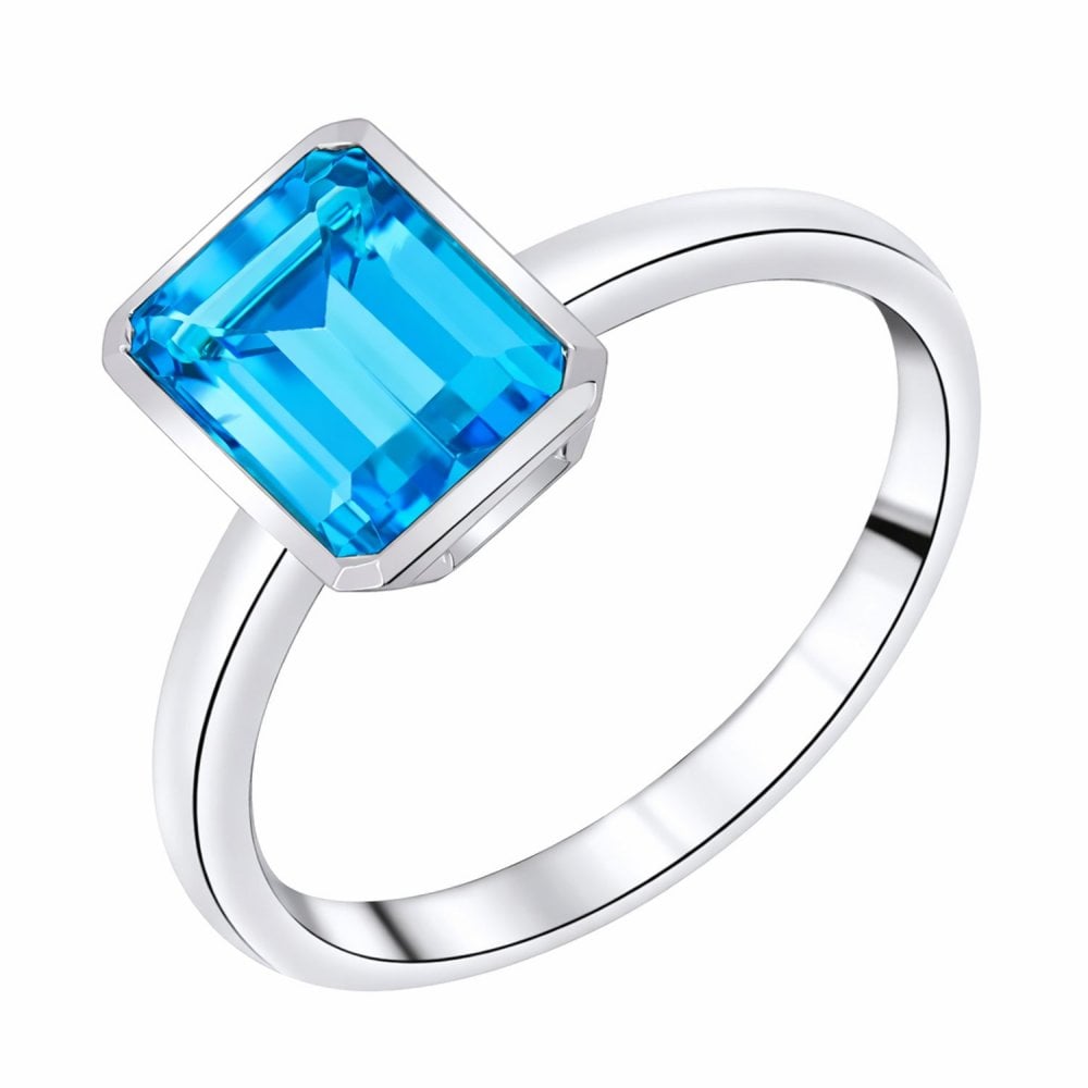 9ct white gold 8mm x 6mm Swiss blue topaz ring