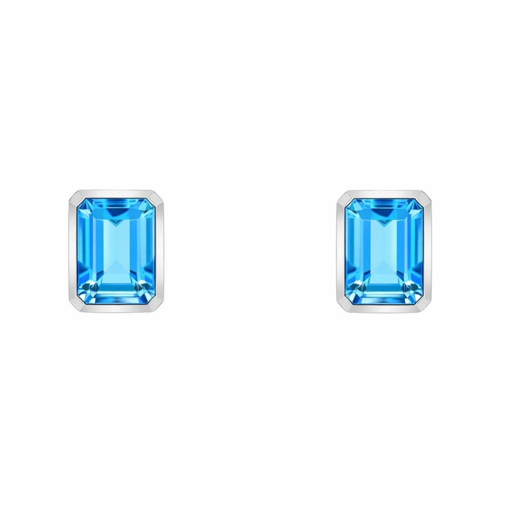 9ct white gold 7mm x 5mm Swiss blue topaz earrings