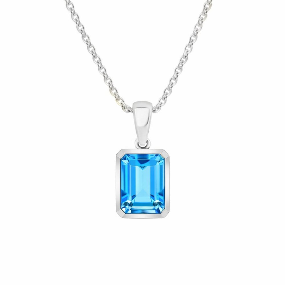 9ct white gold 8mm x 6mm Swiss blue topaz pendant