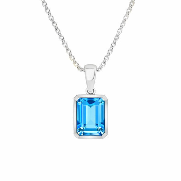 9ct white gold 8mm x 6mm Swiss blue topaz pendant