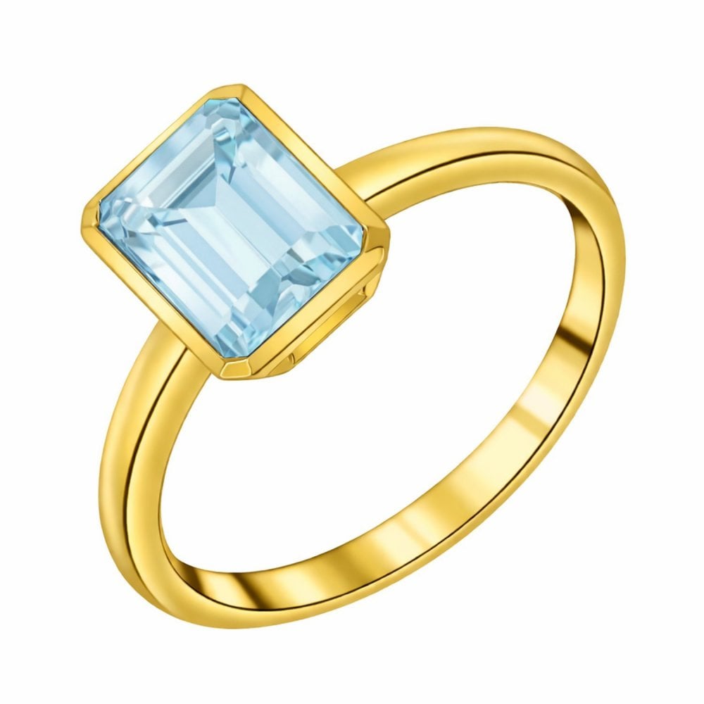 9ct yellow gold 8mm x 6mm aquamarine ring
