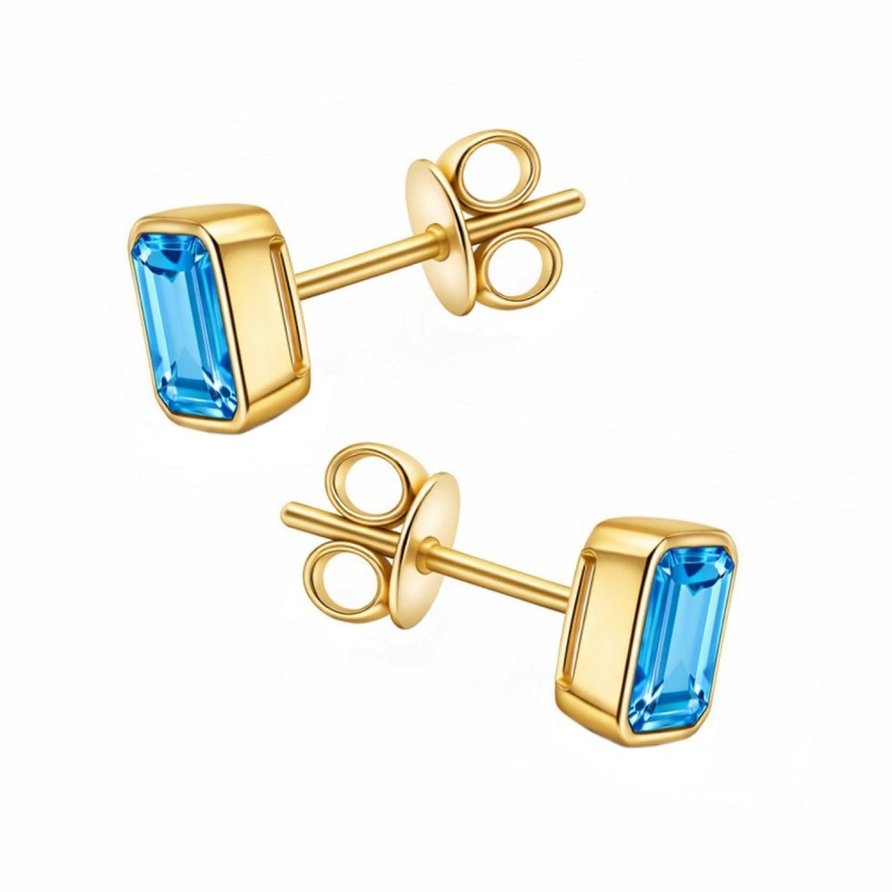 9ct yellow gold 7mm x 5mm Swiss blue topaz earrings