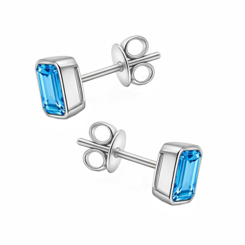 9ct white gold 7mm x 5mm Swiss blue topaz earrings