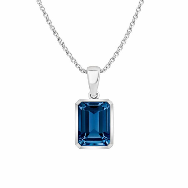 9ct white gold 8mm x 6mm London blue topaz pendant