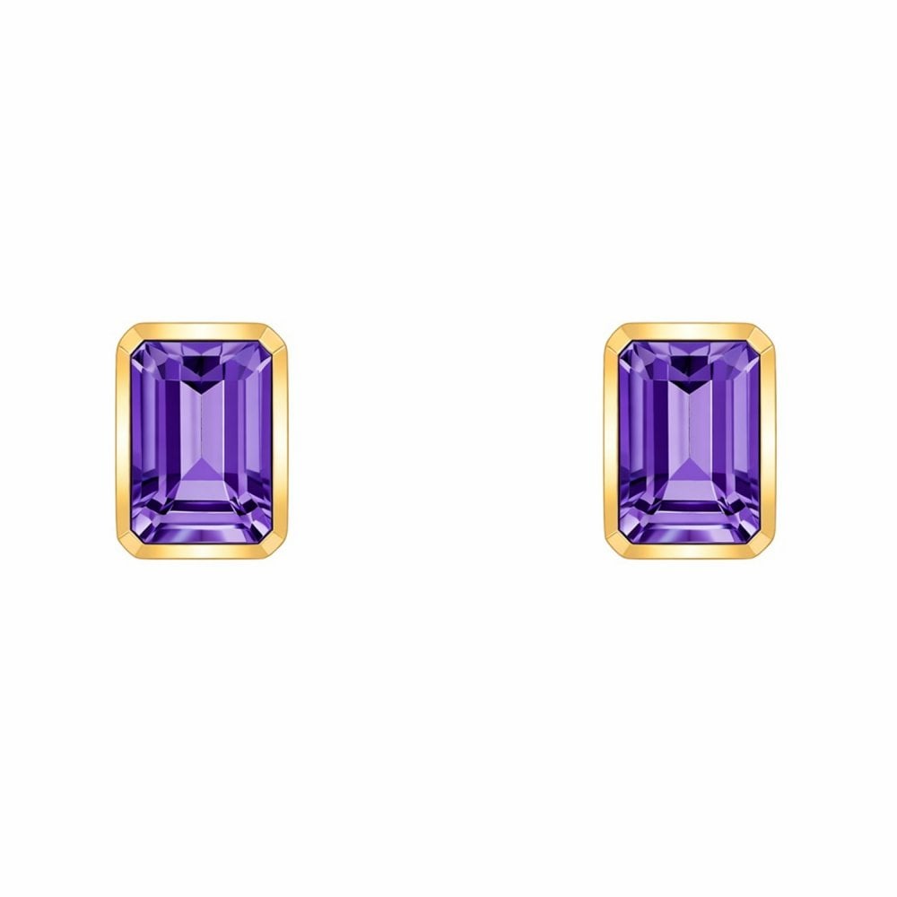 9ct yellow gold 7mm x 5mm amethyst earrings
