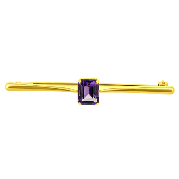 Preowned 9ct yellow gold 9mm x 7mm amethyst brooch